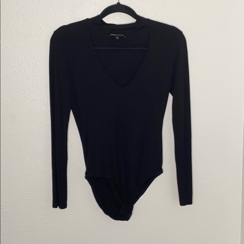 black v neck with choker body suit